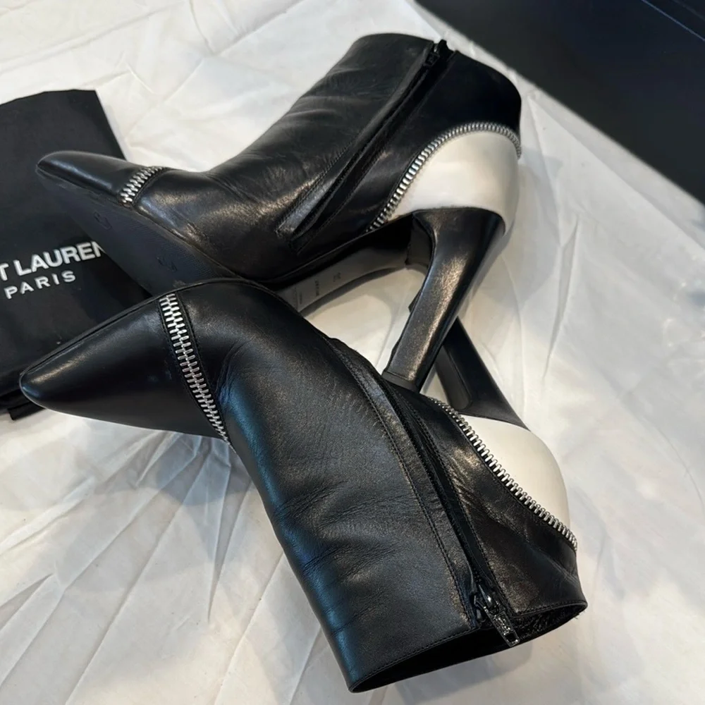 Saint Laurent Black and White Ankle Boots - Picture 7 of 16